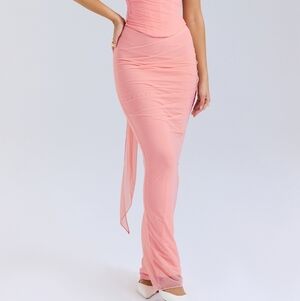 NWT House of CB Cassidy‎ peach fluted hem ruched maxi skirt M